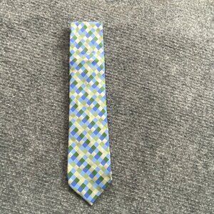 City Of London Tie Mens 100% Silk Blue Green Yellow Plaid Pattern Preppy Wedding